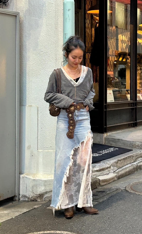 シアーVネックロンTee