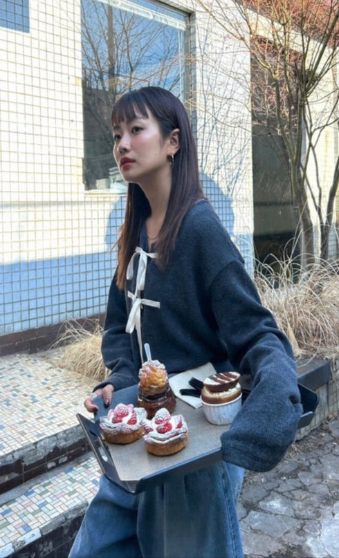 フロントリボンカーディガン