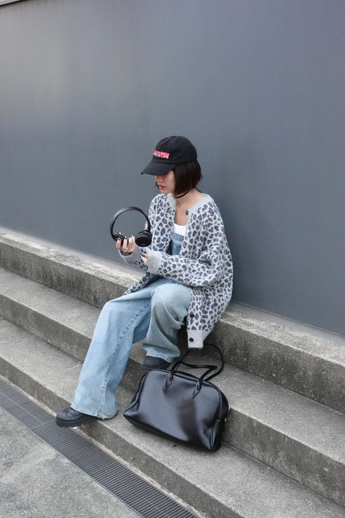 レオパードルーズニットカーデ