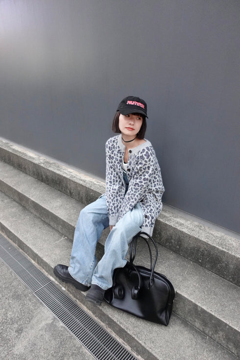 レオパードルーズニットカーデ