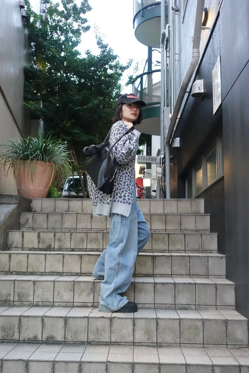 レオパードルーズニットカーデ