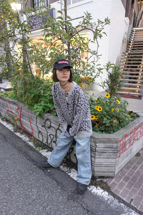 レオパードルーズニットカーデ