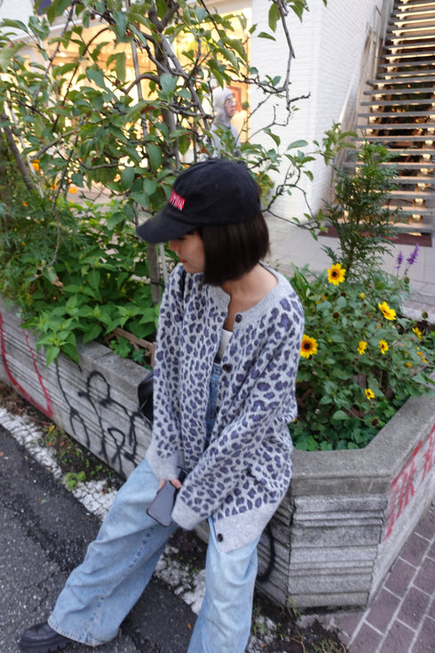 レオパードルーズニットカーデ