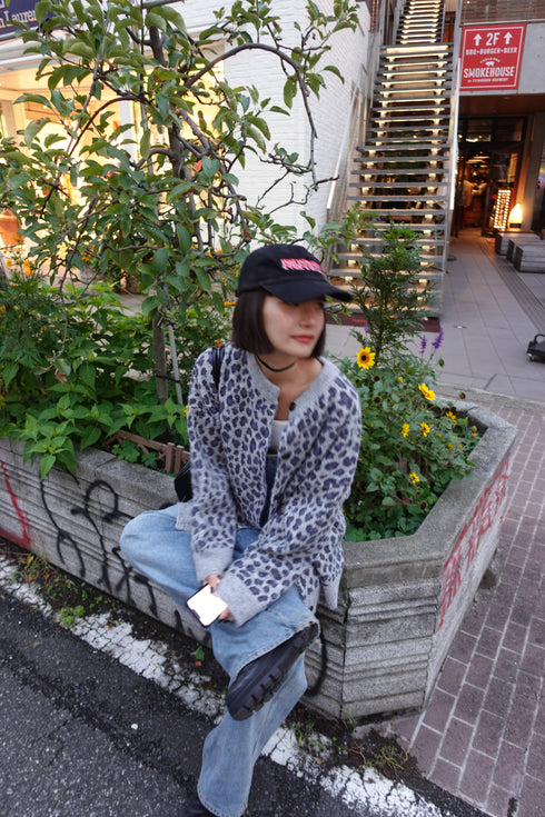 レオパードルーズニットカーデ