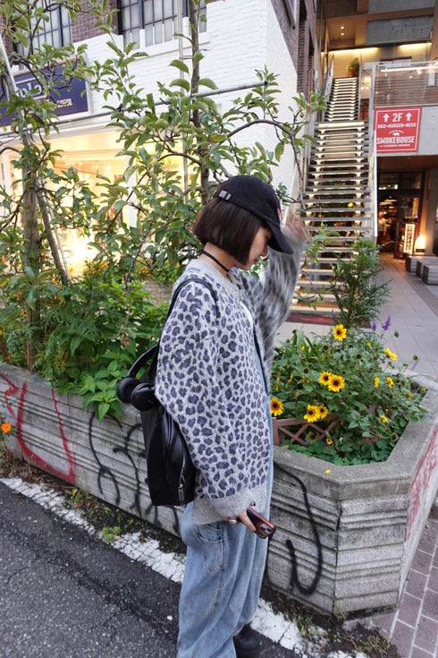レオパードルーズニットカーデ
