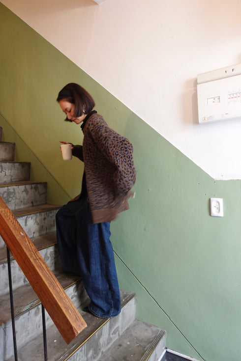 レオパードルーズニットカーデ