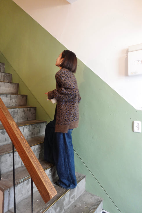 レオパードルーズニットカーデ