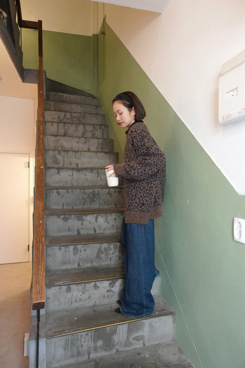 レオパードルーズニットカーデ