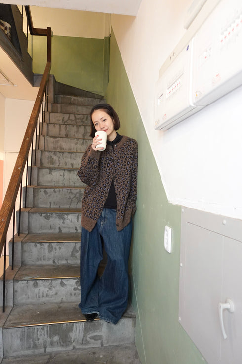 レオパードルーズニットカーデ