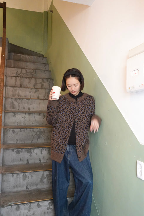 レオパードルーズニットカーデ