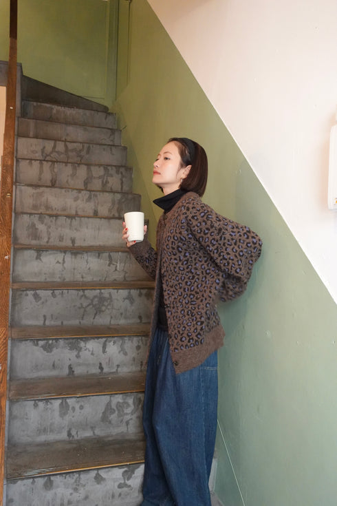 レオパードルーズニットカーデ