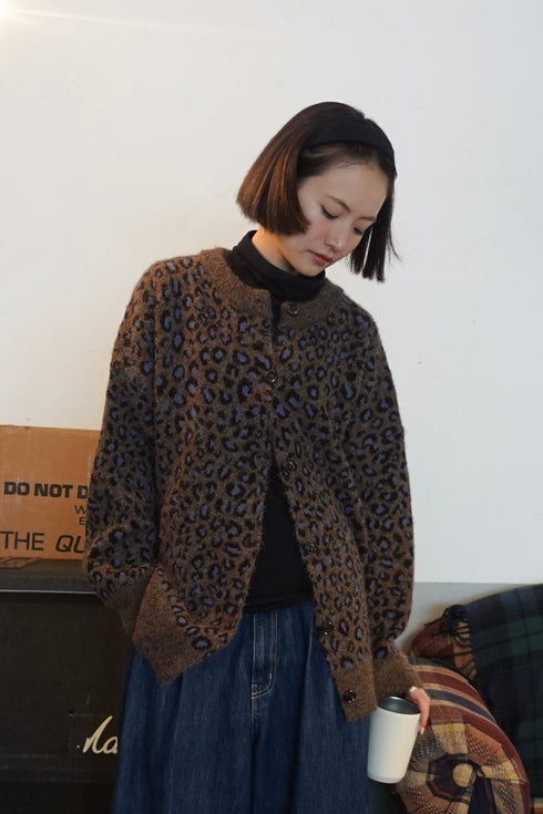 レオパードルーズニットカーデ