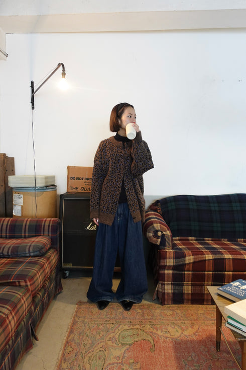 レオパードルーズニットカーデ