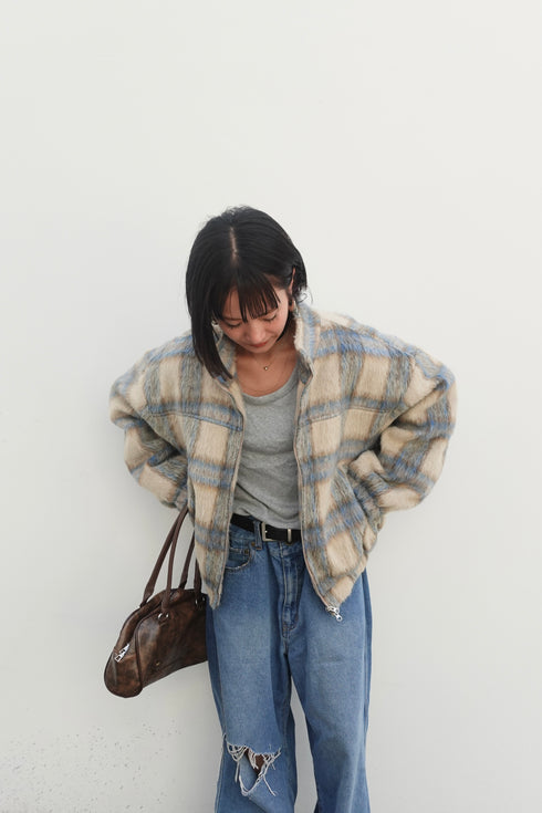 シャギーチェックブルゾン