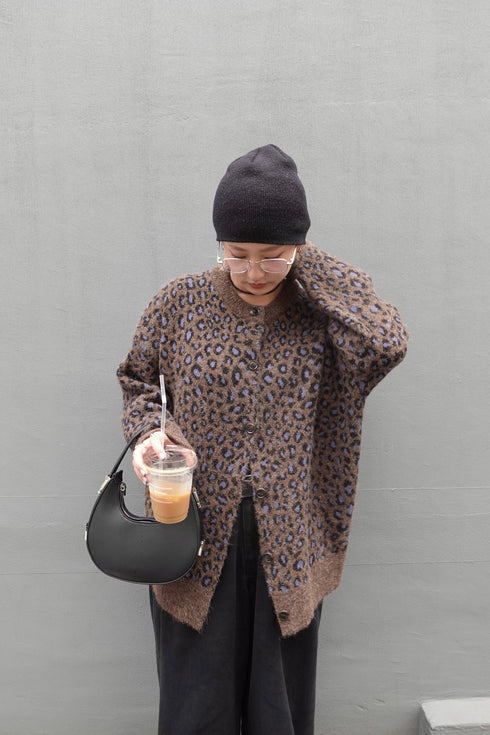レオパードルーズニットカーデ