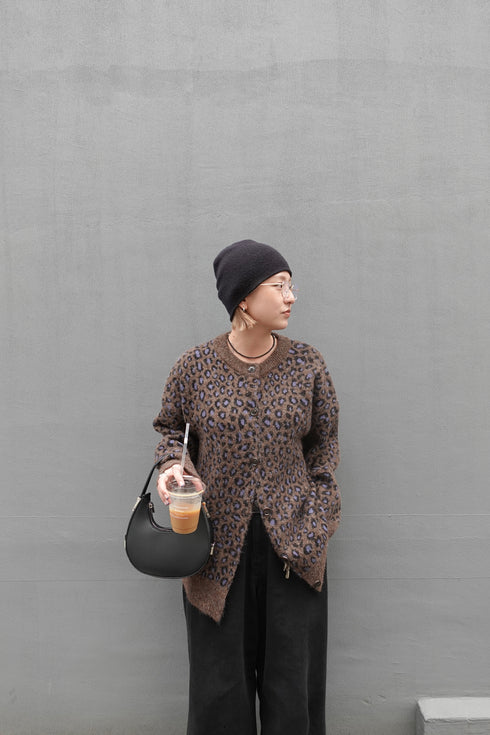 レオパードルーズニットカーデ