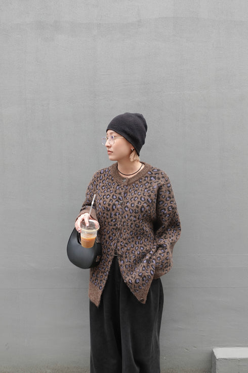 レオパードルーズニットカーデ