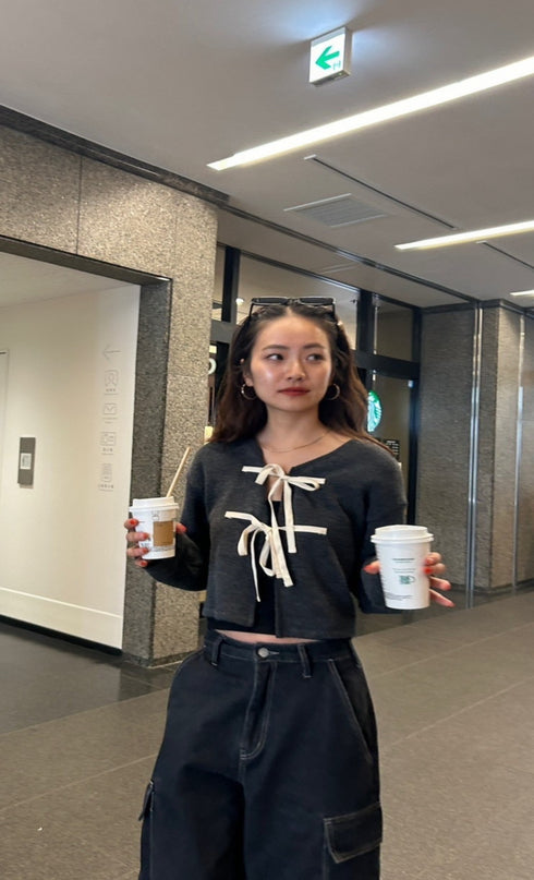 フロントリボンカーディガン