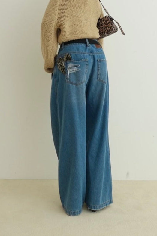 レオパードパッチボーイズデニム