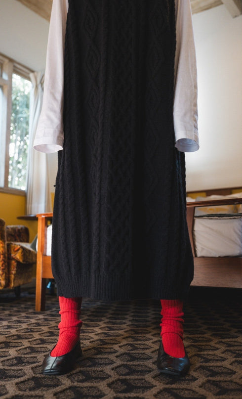 ケーブルニットベストワンピース