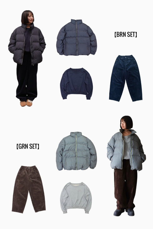 ボリュームチェック中綿ブルゾンSET