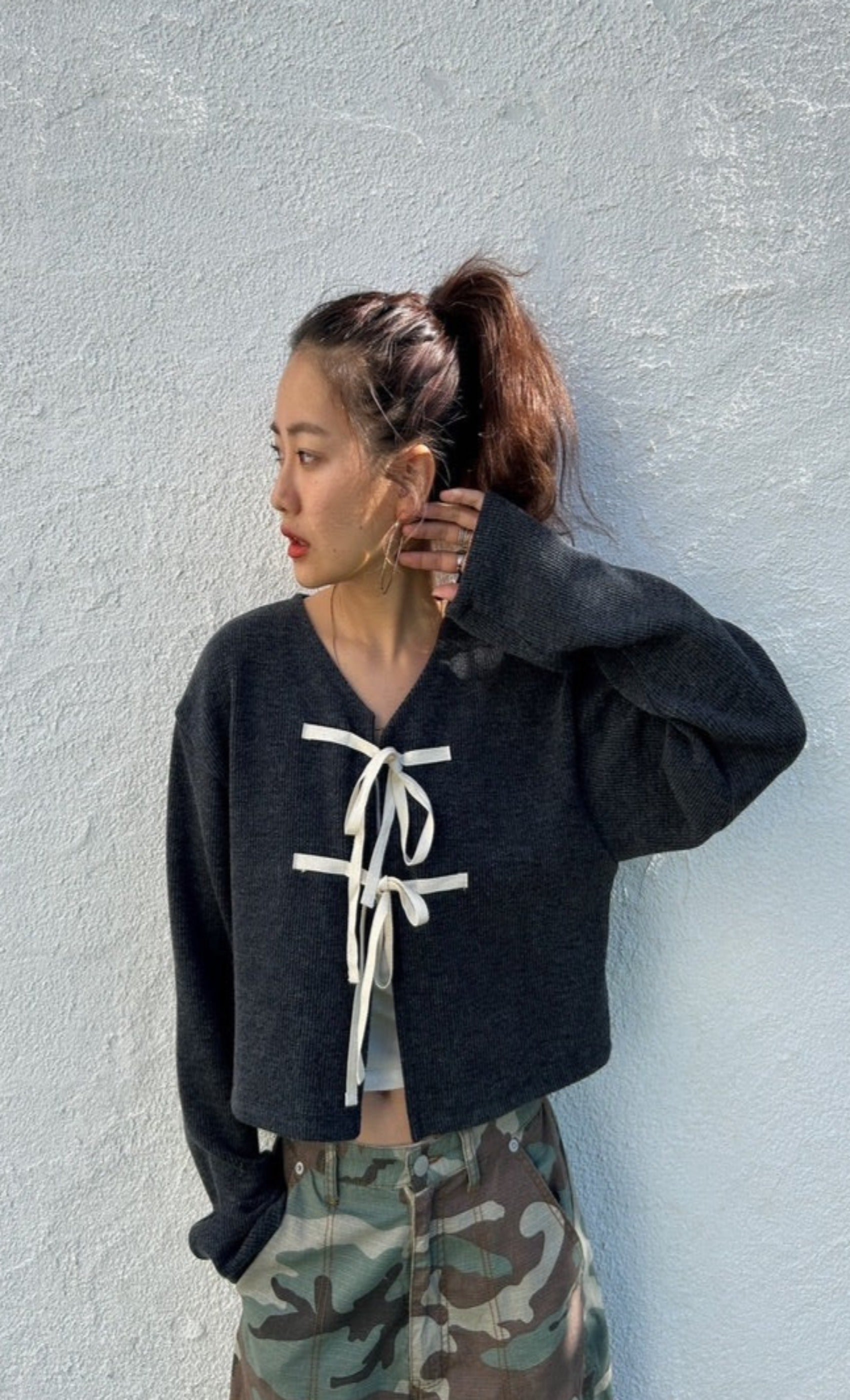 フロントリボンカーディガン