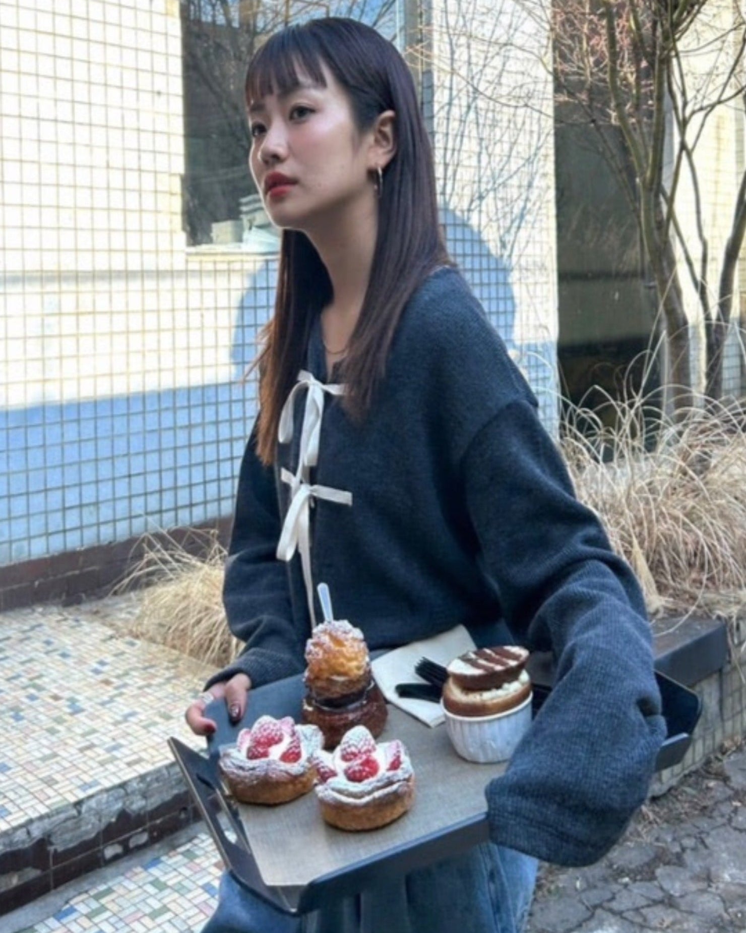 フロントリボンカーディガン