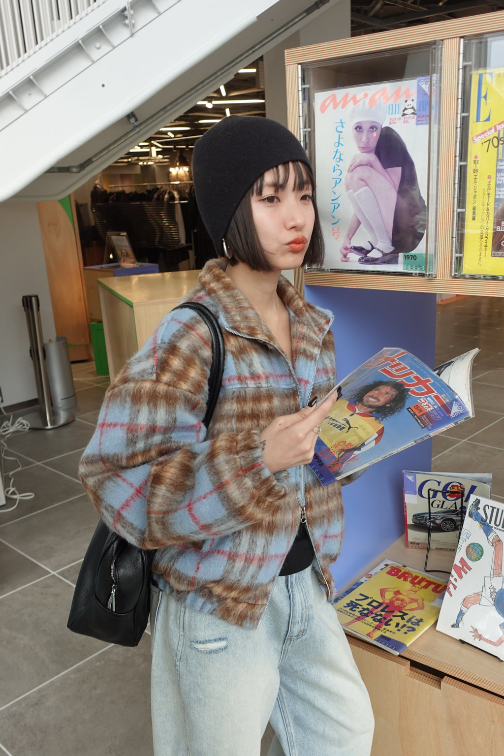 シャギーチェックブルゾン