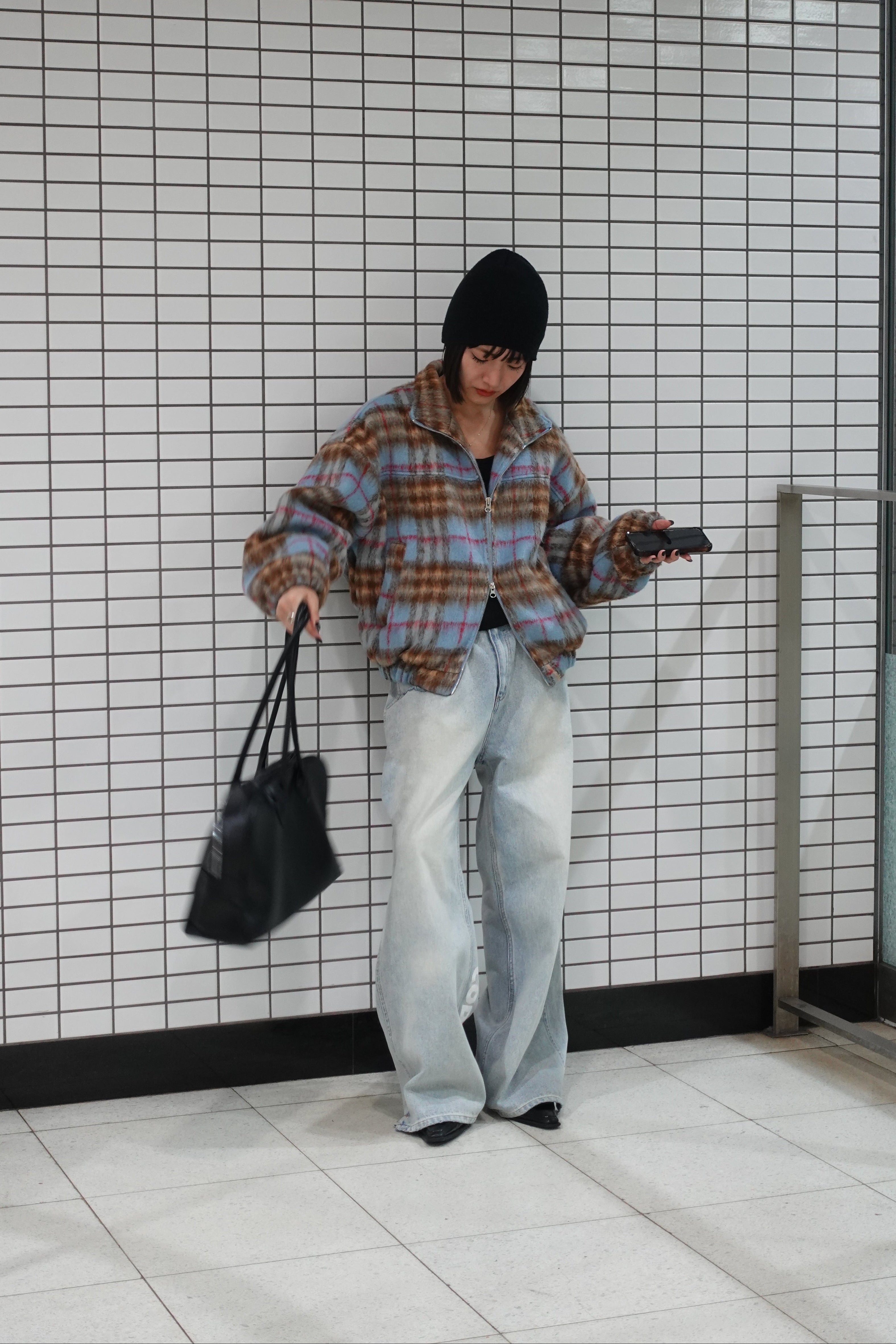 シャギーチェックブルゾン