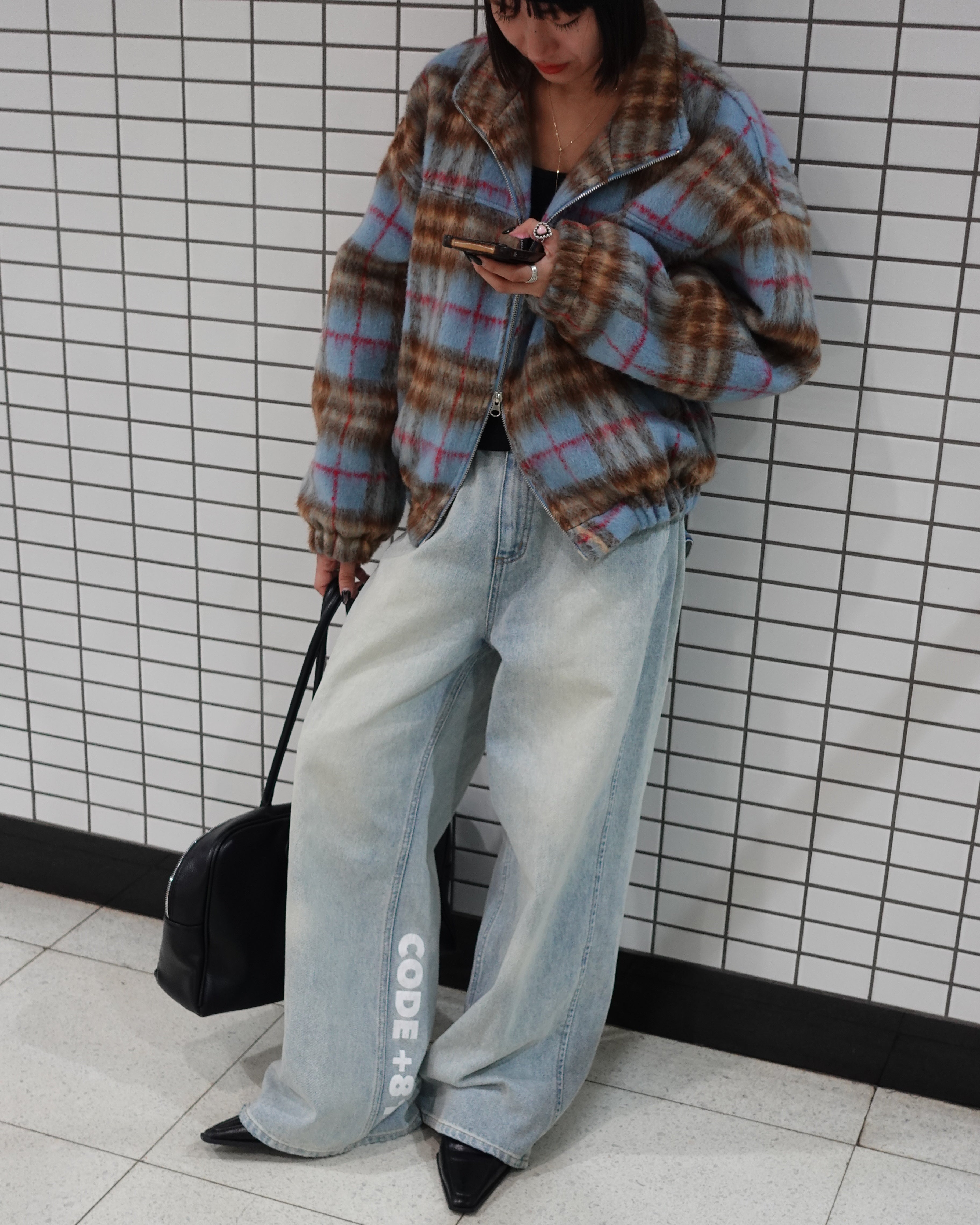 シャギーチェックブルゾン