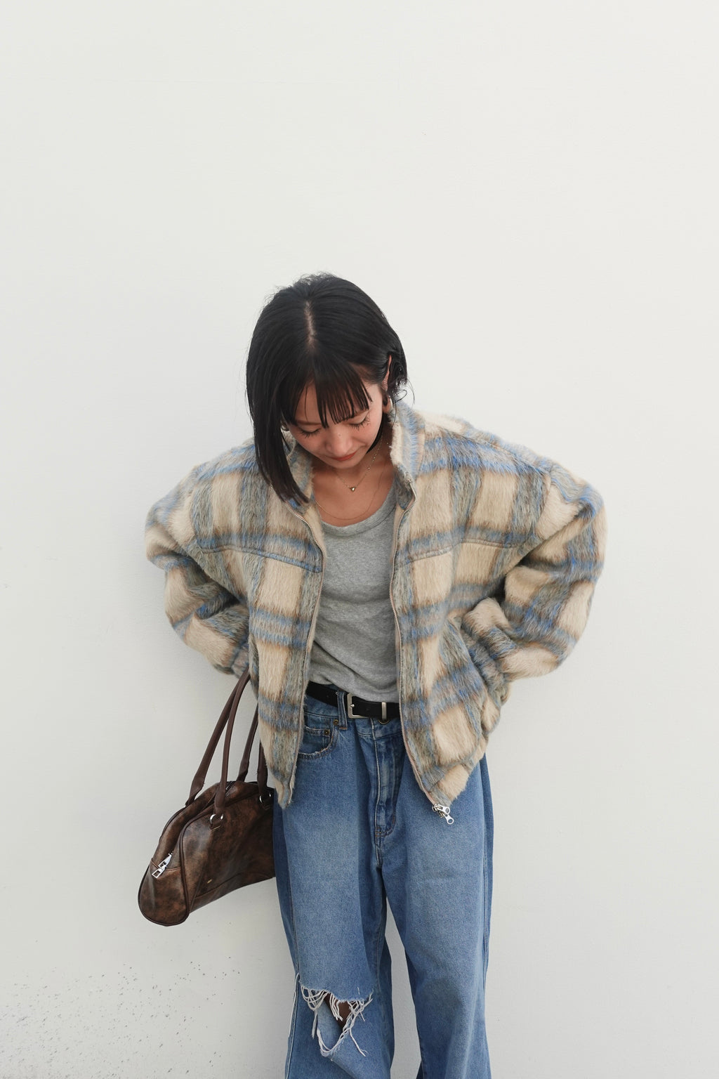 シャギーチェックブルゾン