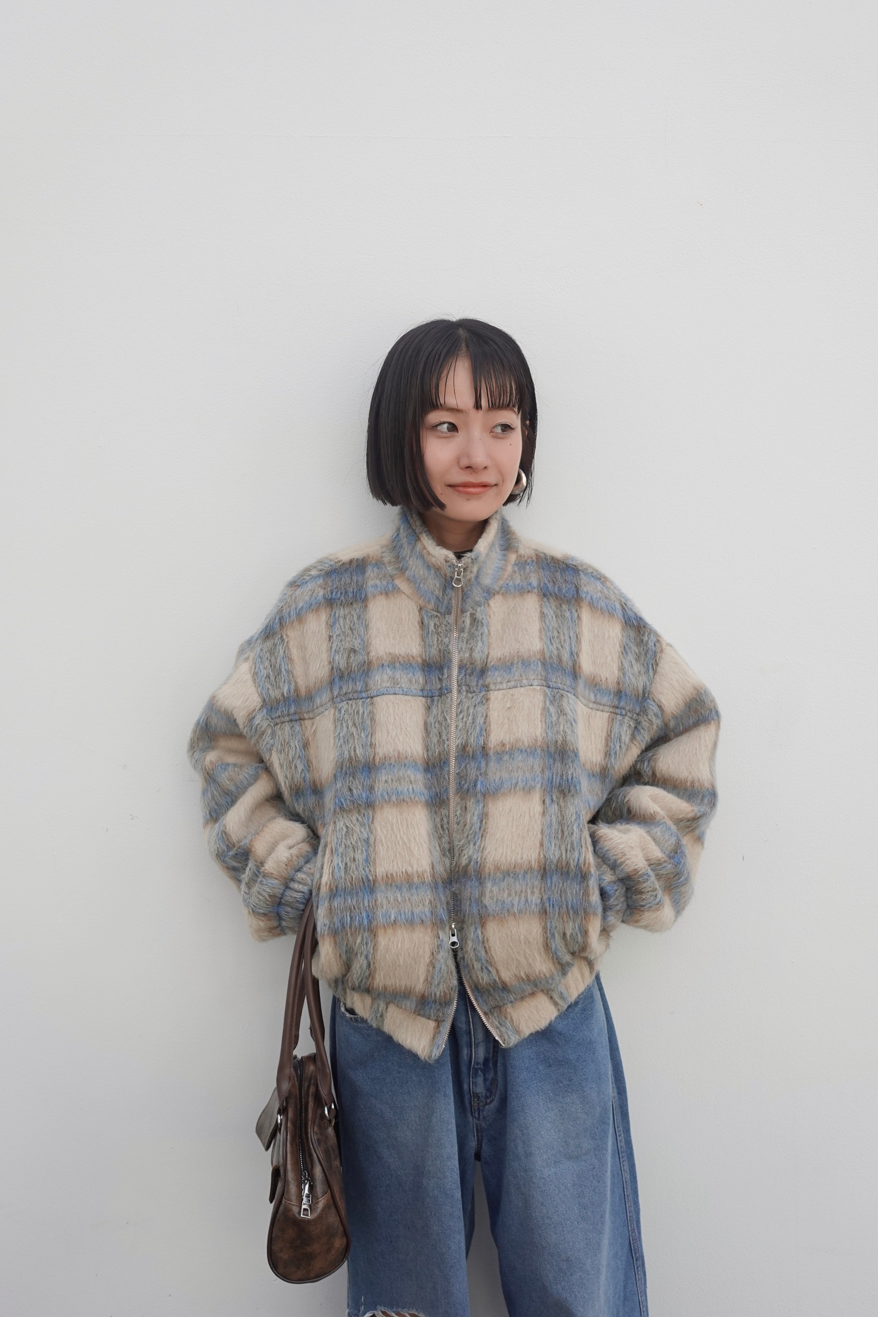 シャギーチェックブルゾン