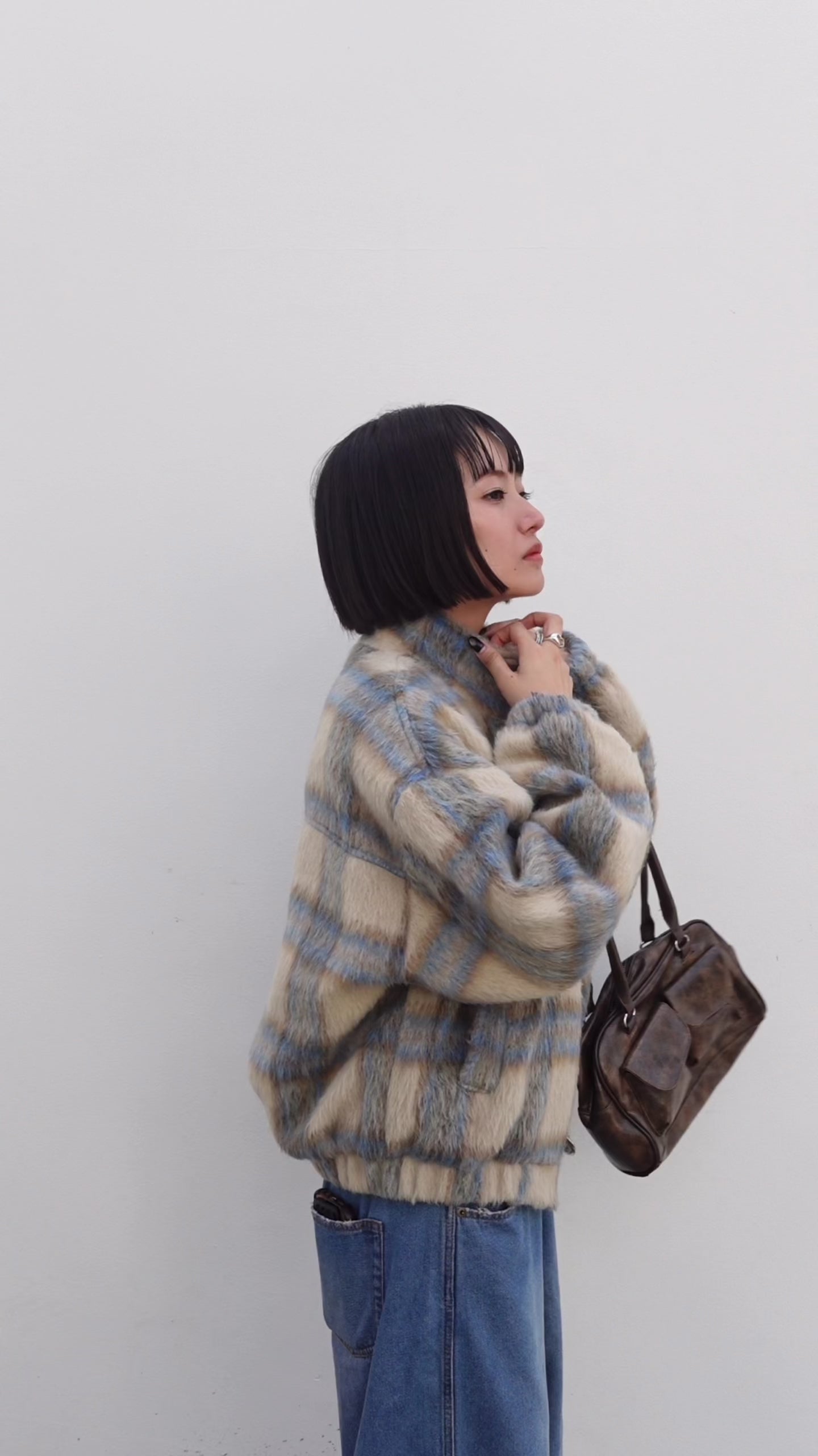 シャギーチェックブルゾン